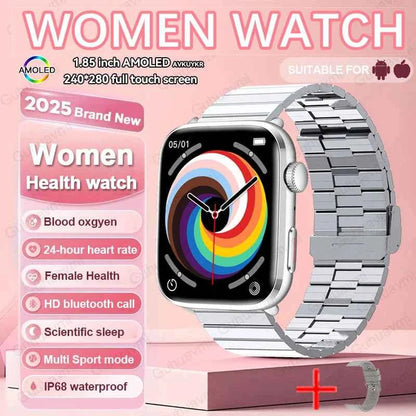 Women’s Smartwatch – AI Health Diagnosis, HRV + PPG, Blood Pressure &amp; SpO2 | 1.85” AMOLED | Bluetooth Call + NFC
