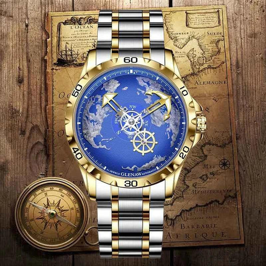 GLENAW Design New Men Watches Nautical Series Traveler Stainless Steel Glowing Waterproof Mechanical Watch Men's Clock GL8683