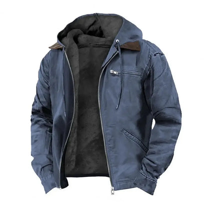 Men’s Hooded Winter Jacket with Plush Lining – Casual Zipper Coat with Multiple Pockets - TREASURE ESHOP