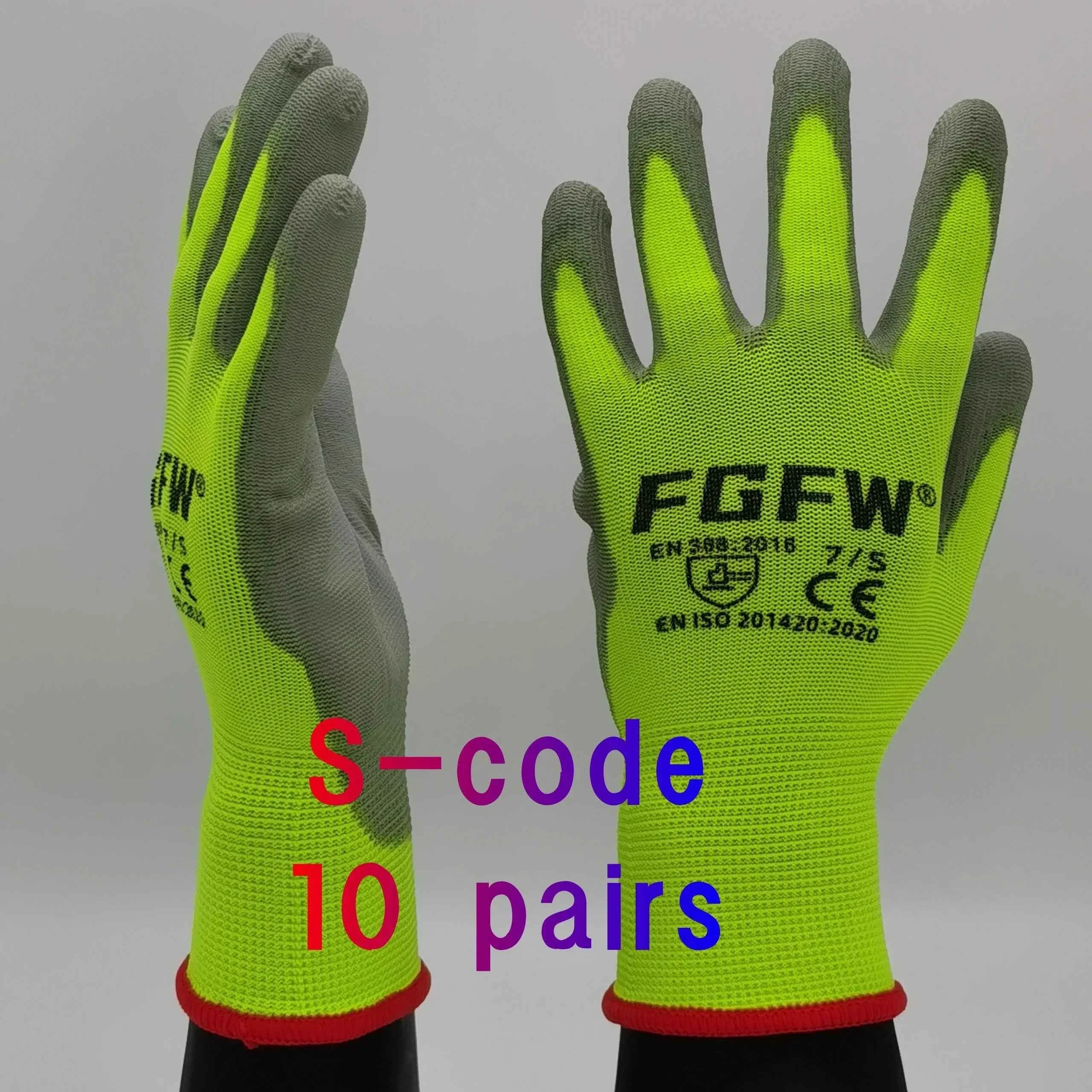 10 Pairs PU Coated Work Gloves - Lightweight, Durable Safety Gloves EN 388/ISO20471 Certified, Sizes S/M/L/XL