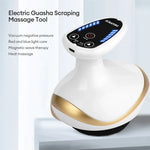 Electric guasha scraping massage tool with digital display on a light gray background
