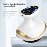 Electric guasha scraping massage tool with digital display on a light gray background