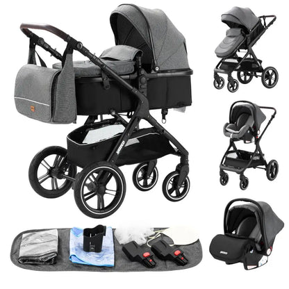 3-in-1 Luxury High-Landscape Baby Stroller – Portable Travel System with Aluminum Frame & Newborn Bassinet