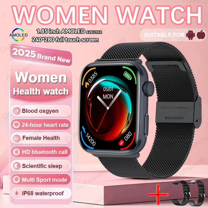 Women’s Smartwatch – AI Health Diagnosis, HRV + PPG, Blood Pressure &amp; SpO2 | 1.85” AMOLED | Bluetooth Call + NFC - TREASURE ESHOP