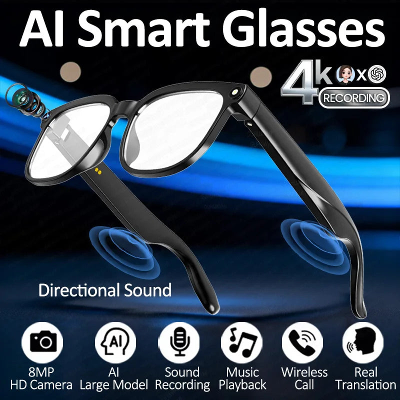 Smart Glasses mit 8-MP-Kamera, rahmenlosem TR90-Design und Bluetooth-Kopfhörern