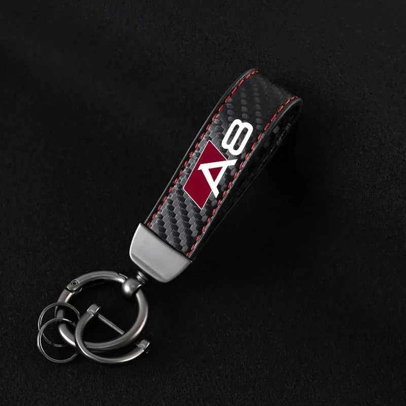 Luxury Carbon Fiber Leather Keychain for Audi A3 A4 A6 Q5 Q7 Q8