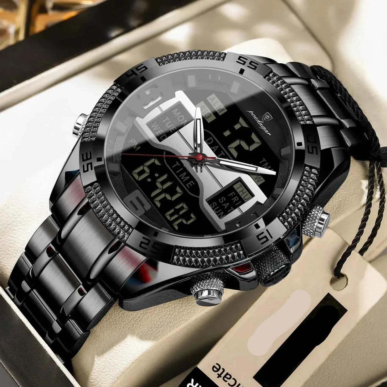 Sports Luxury Man Wristwatch Dual Time Display Digital Week Date LED Luminous Men Watch Electronic Quartz Men's Watches