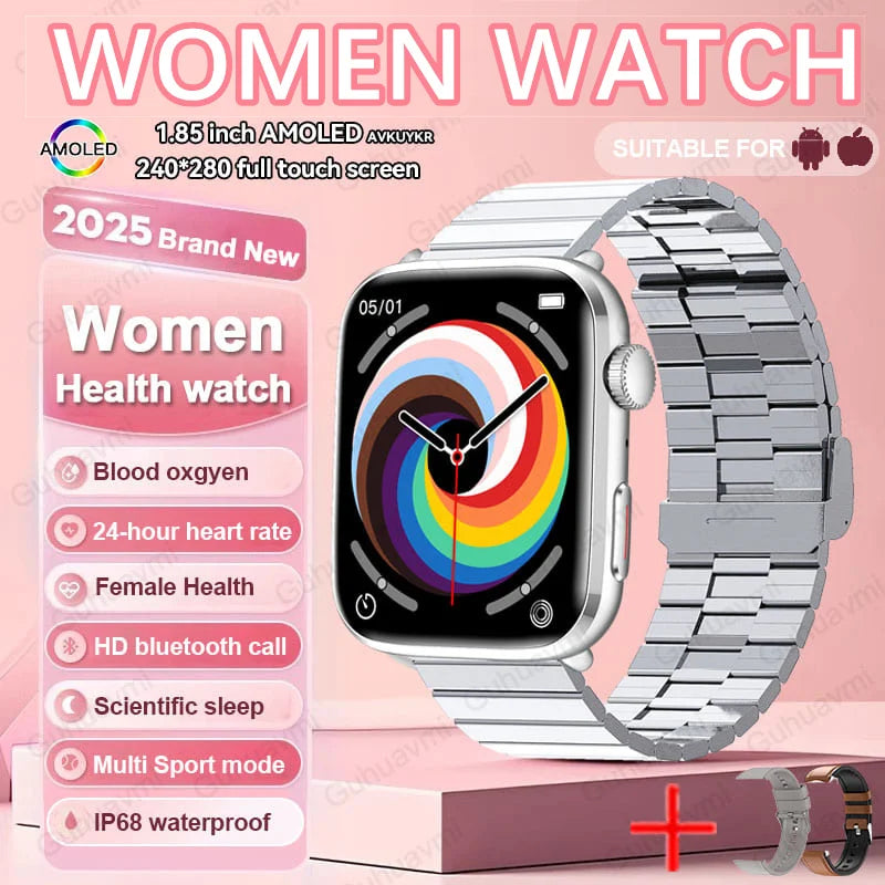 Women’s Smartwatch – AI Health Diagnosis, HRV + PPG, Blood Pressure &amp; SpO2 | 1.85” AMOLED | Bluetooth Call + NFC - TREASURE ESHOP