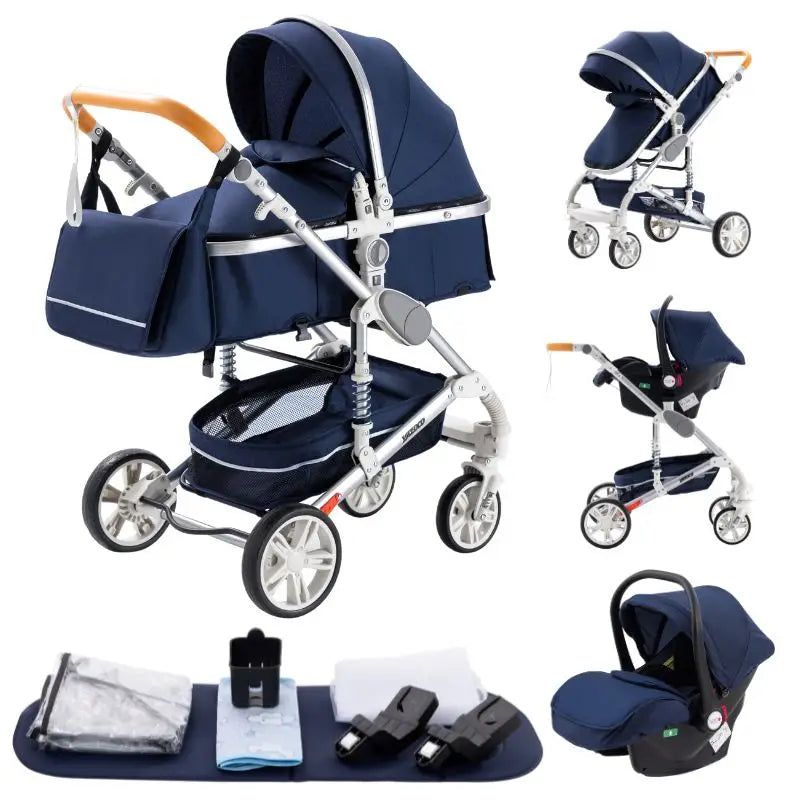3-in-1 Luxury High-Landscape Baby Stroller – Portable Travel System with Aluminum Frame & Newborn Bassinet
