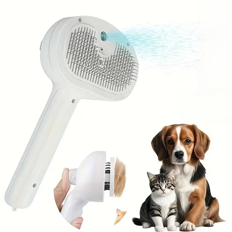 Pet grooming brush with a dog and cat on a white background