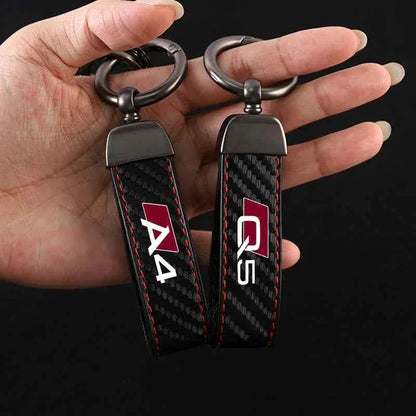 Luxury Carbon Fiber Leather Keychain for Audi A3 A4 A6 Q5 Q7 Q8