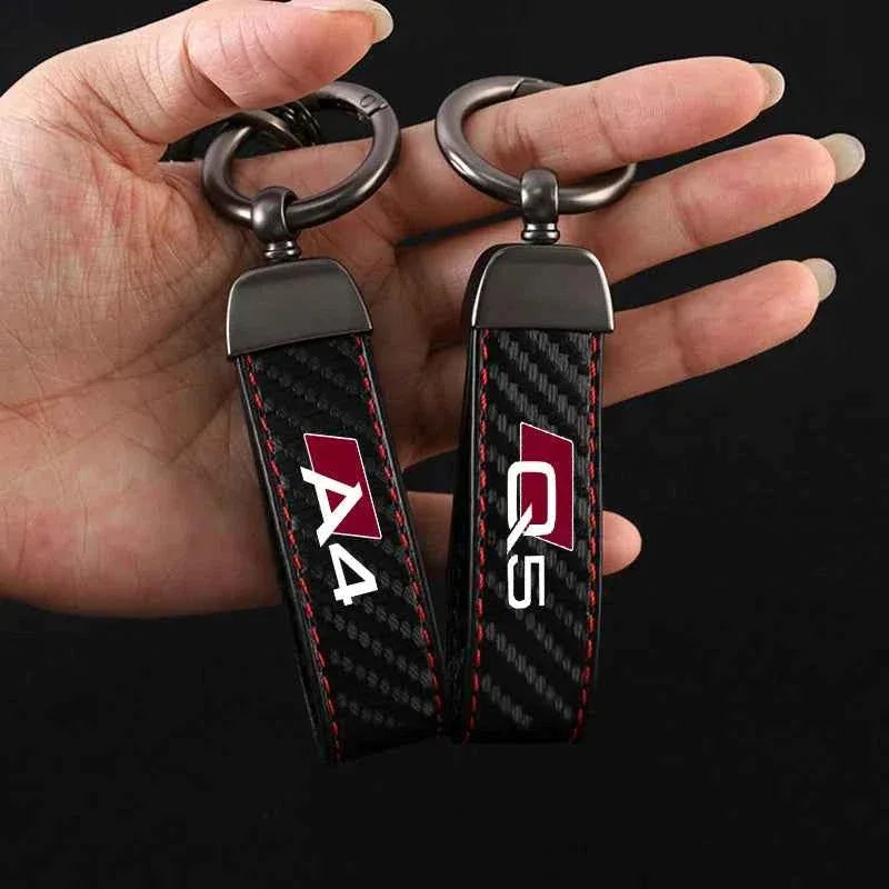 Luxury Carbon Fiber Leather Keychain for Audi A3 A4 A6 Q5 Q7 Q8