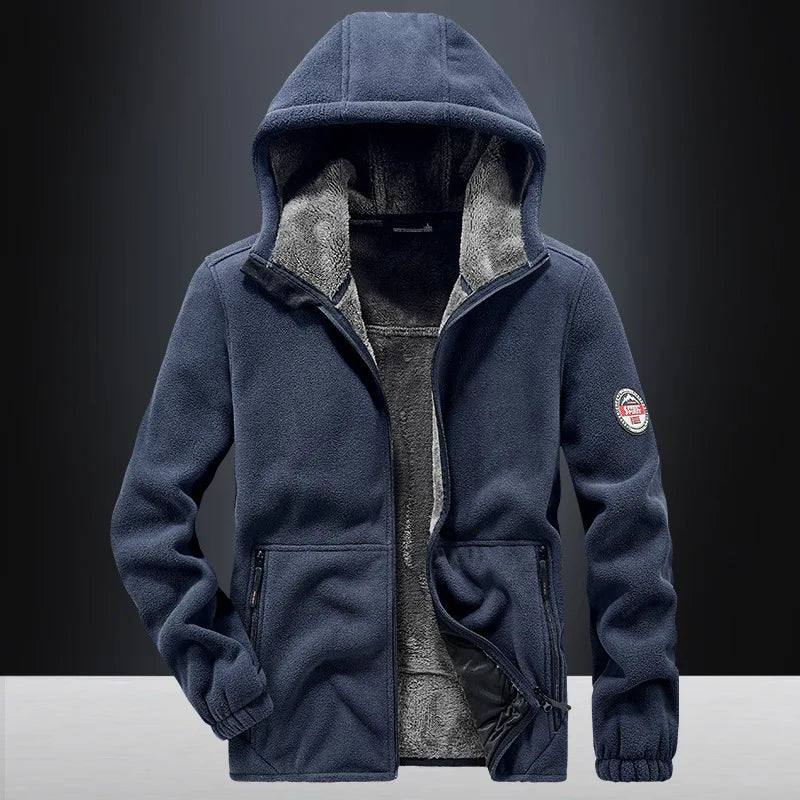 Men’s Thick Fleece Hooded Jacket – Warm Casual Winter Coat