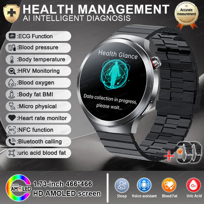 Health Trackr Smartwatch – Uric Acid, Blood Lipids ECG+PPG | 1.73” AMOLED | Body Analysis &amp; AI Diagnosis - TREASURE ESHOP