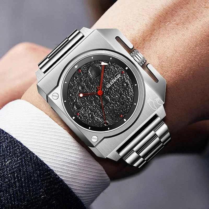 Mechanical Watch Moon Dial Luminous Spaceship Pointer Stainless Steel Watch For Men