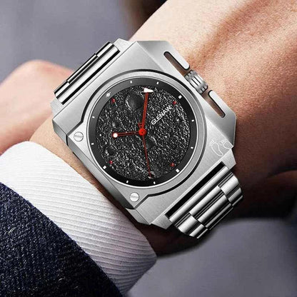 Mechanical Watch Moon Dial Luminous Spaceship Pointer Stainless Steel Watch For Men