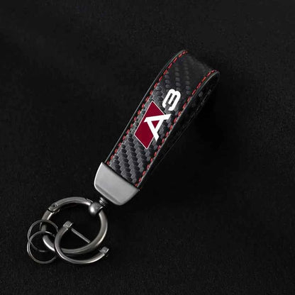 Luxury Carbon Fiber Leather Keychain for Audi A3 A4 A6 Q5 Q7 Q8