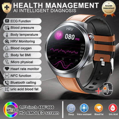 Health Trackr Smartwatch – Uric Acid, Blood Lipids ECG+PPG | 1.73” AMOLED | Body Analysis &amp; AI Diagnosis - TREASURE ESHOP