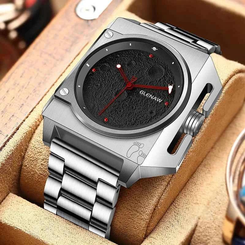 Mechanical Watch Moon Dial Luminous Spaceship Pointer Stainless Steel Watch For Men