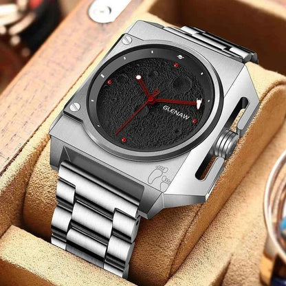 Mechanical Watch Moon Dial Luminous Spaceship Pointer Stainless Steel Watch For Men