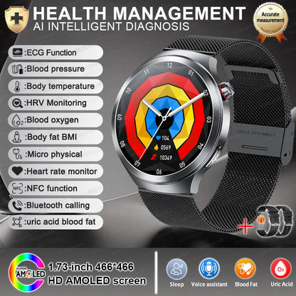 Health Trackr Smartwatch – Uric Acid, Blood Lipids ECG+PPG | 1.73” AMOLED | Body Analysis &amp; AI Diagnosis - TREASURE ESHOP