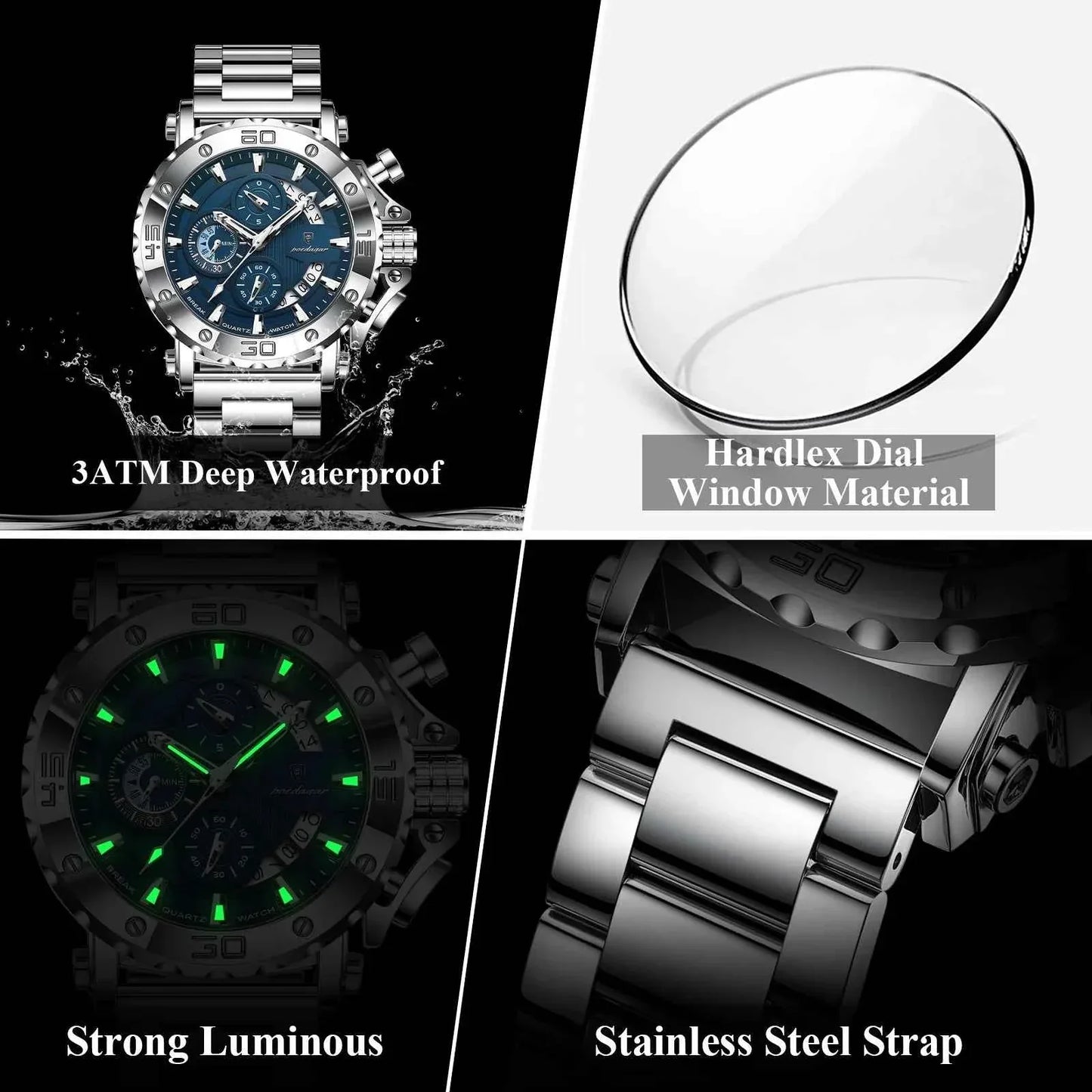 Watch For Men Calendar Luminous Waterproof Man Clock Male Chronograph Stainless Steel Men's Quartz Watches Reloj