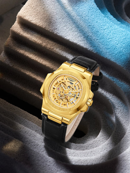 Automatic Skeleton Watch Men | Leather Luxury Waterproof - TREASURE ESHOP