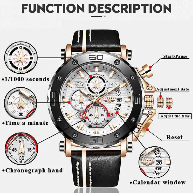 Men’s Luxury Leather Chronograph Watch | Waterproof & Luminous - TREASURE ESHOP