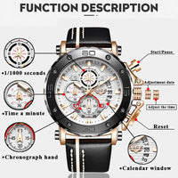 Men’s Luxury Leather Chronograph Watch | Waterproof & Luminous - TREASURE ESHOP