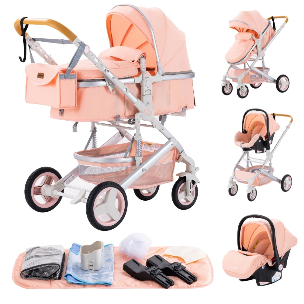 3-in-1 Luxury High-Landscape Baby Stroller – Portable Travel System with Aluminum Frame & Newborn Bassinet