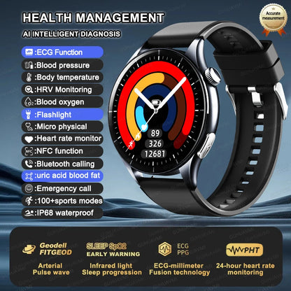 ECG+PPG Smartwatch with Uric Acid, Body Fat Blood Pressure Monitoring – 1.56” AMOLED, NFC, Heart Health Tracker for Android IOS - TREASURE ESHOP