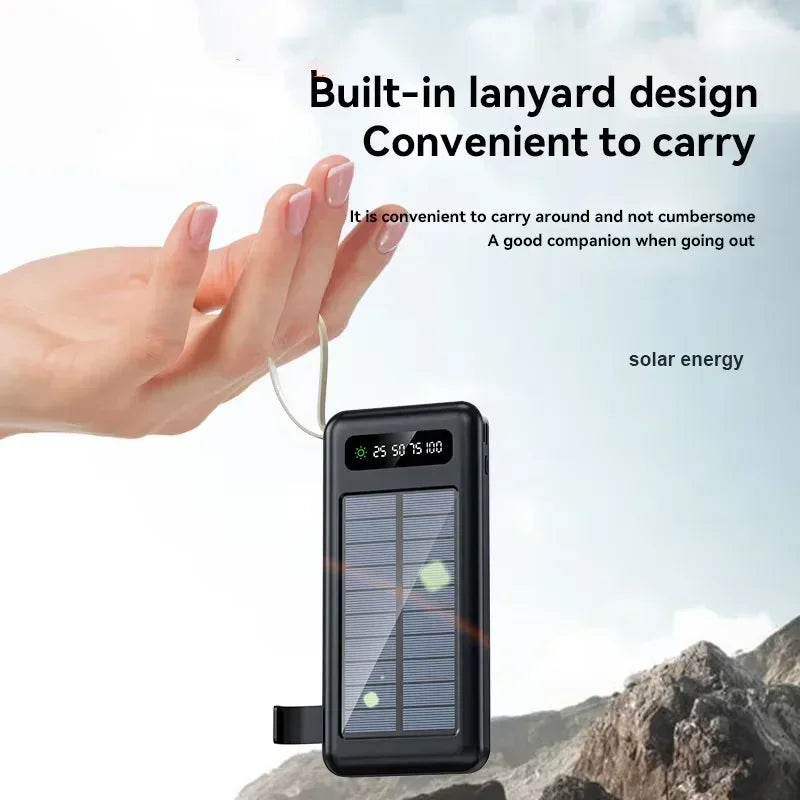 High Capacity Solar Power Bank with Built-in Cables & Flashlight – Portable Charger