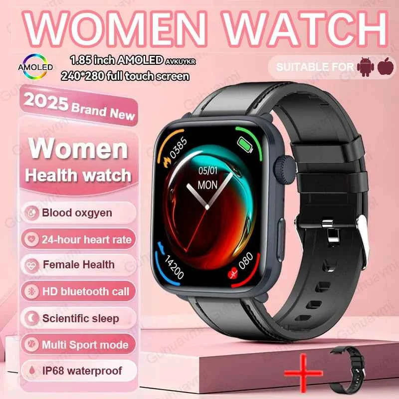 Women’s Smartwatch – AI Health Diagnosis, HRV + PPG, Blood Pressure &amp; SpO2 | 1.85” AMOLED | Bluetooth Call + NFC