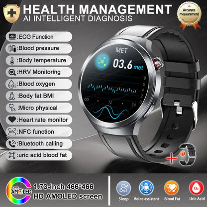 Health Trackr Smartwatch – Uric Acid, Blood Lipids ECG+PPG | 1.73” AMOLED | Body Analysis &amp; AI Diagnosis - TREASURE ESHOP