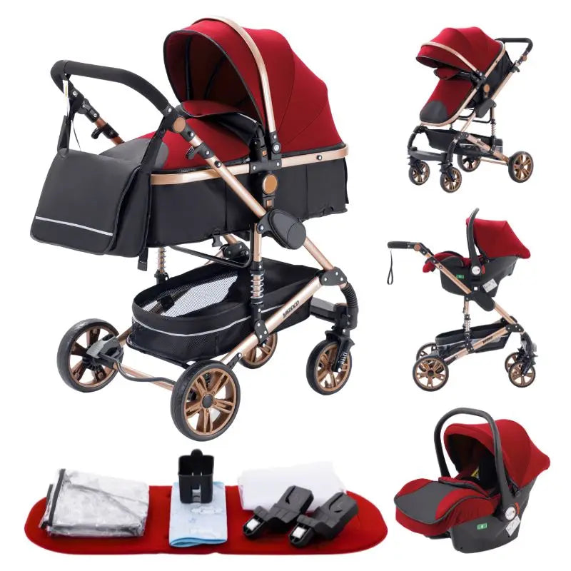 3-in-1 Luxury High-Landscape Baby Stroller – Portable Travel System with Aluminum Frame & Newborn Bassinet