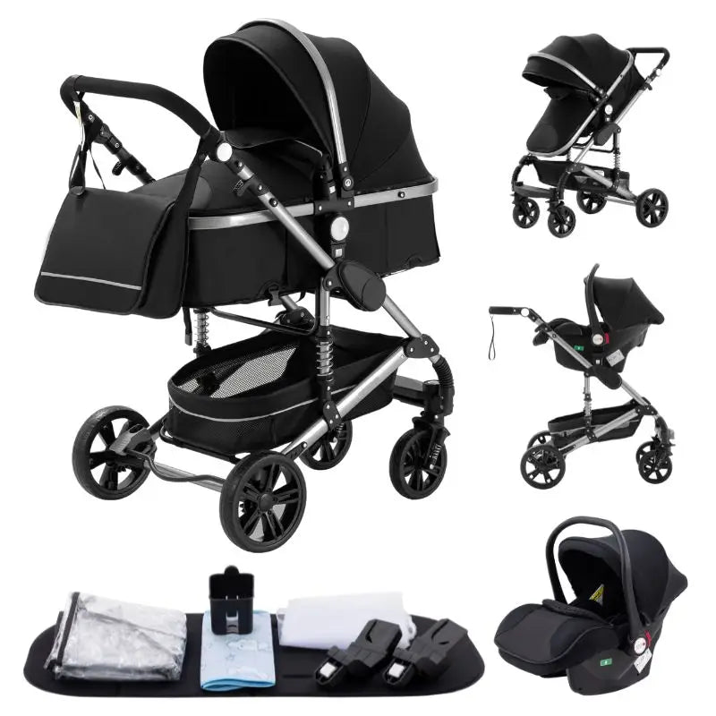 3-in-1 Luxury High-Landscape Baby Stroller – Portable Travel System with Aluminum Frame & Newborn Bassinet