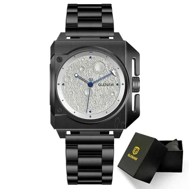 Mechanical Watch Moon Dial Luminous Spaceship Pointer Stainless Steel Watch For Men
