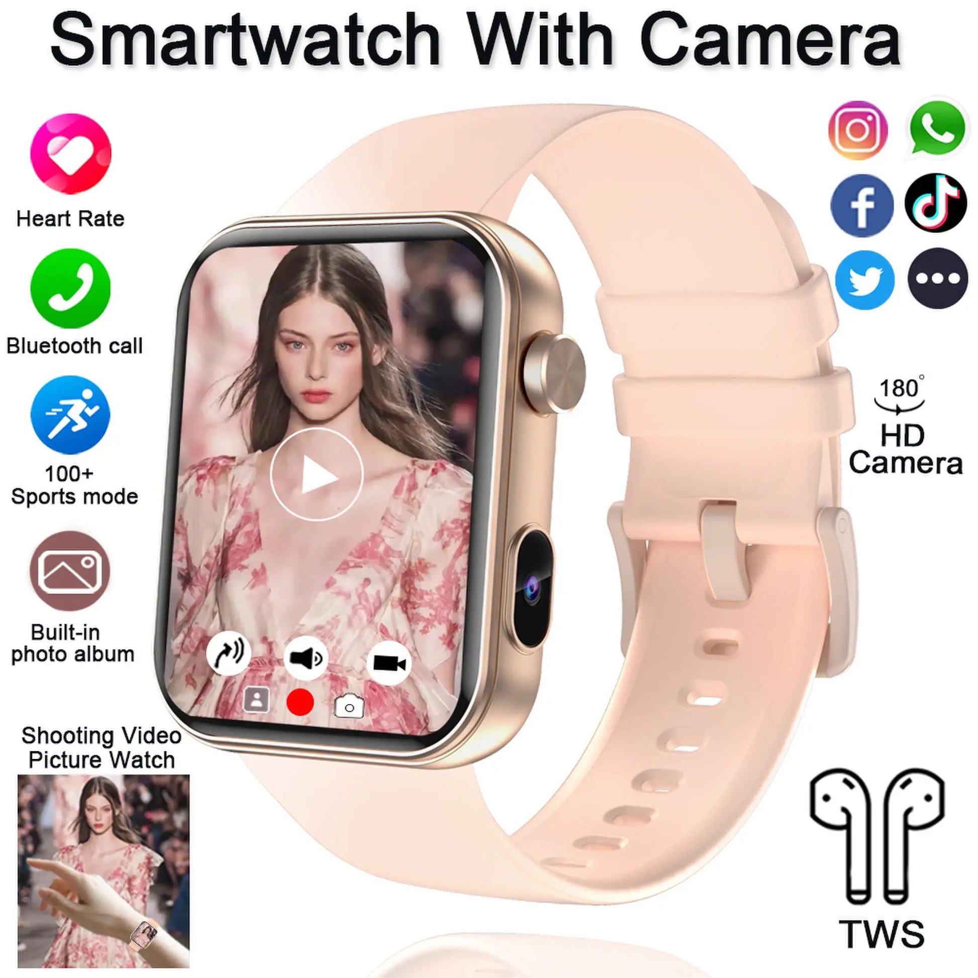 Smart Watch with Camera Video Recording – 1.91” Display, Bluetooth Call, Heart Rate Fitness Tracking | Android iOS - TREASURE ESHOP