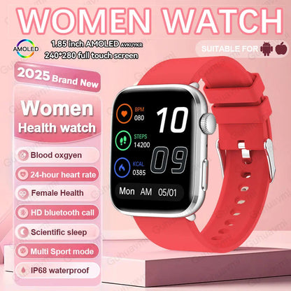 Women’s Smartwatch – AI Health Diagnosis, HRV + PPG, Blood Pressure &amp; SpO2 | 1.85” AMOLED | Bluetooth Call + NFC - TREASURE ESHOP