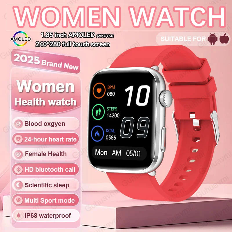 Women’s Smartwatch – AI Health Diagnosis, HRV + PPG, Blood Pressure &amp; SpO2 | 1.85” AMOLED | Bluetooth Call + NFC - TREASURE ESHOP