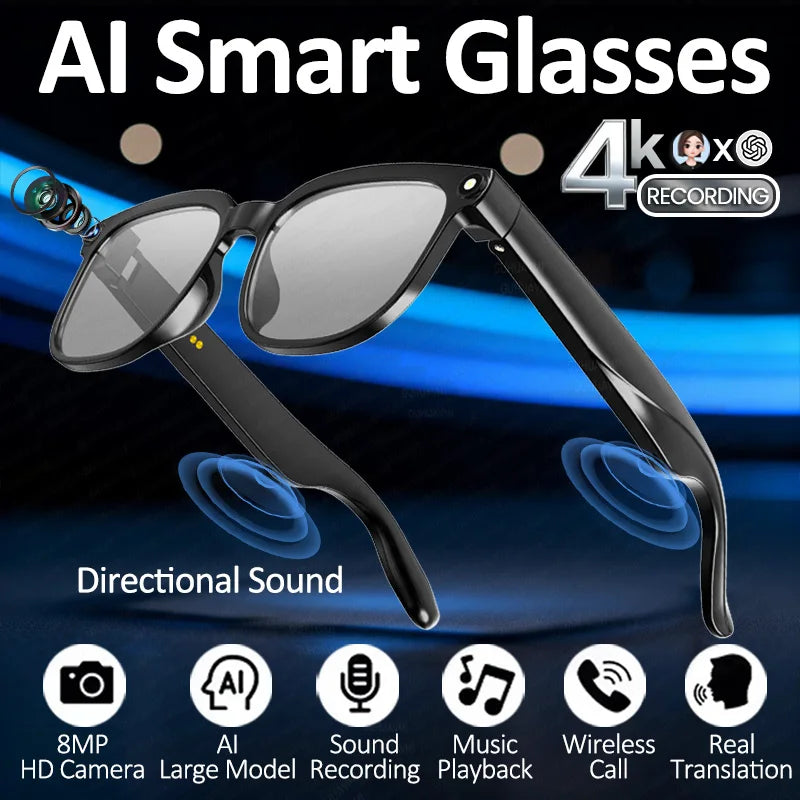 Smart Glasses mit 8-MP-Kamera, rahmenlosem TR90-Design und Bluetooth-Kopfhörern