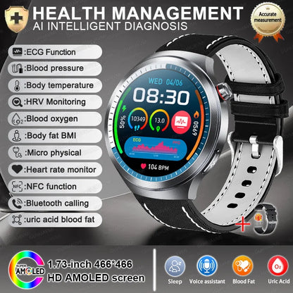 Health Trackr Smartwatch – Uric Acid, Blood Lipids ECG+PPG | 1.73” AMOLED | Body Analysis &amp; AI Diagnosis - TREASURE ESHOP