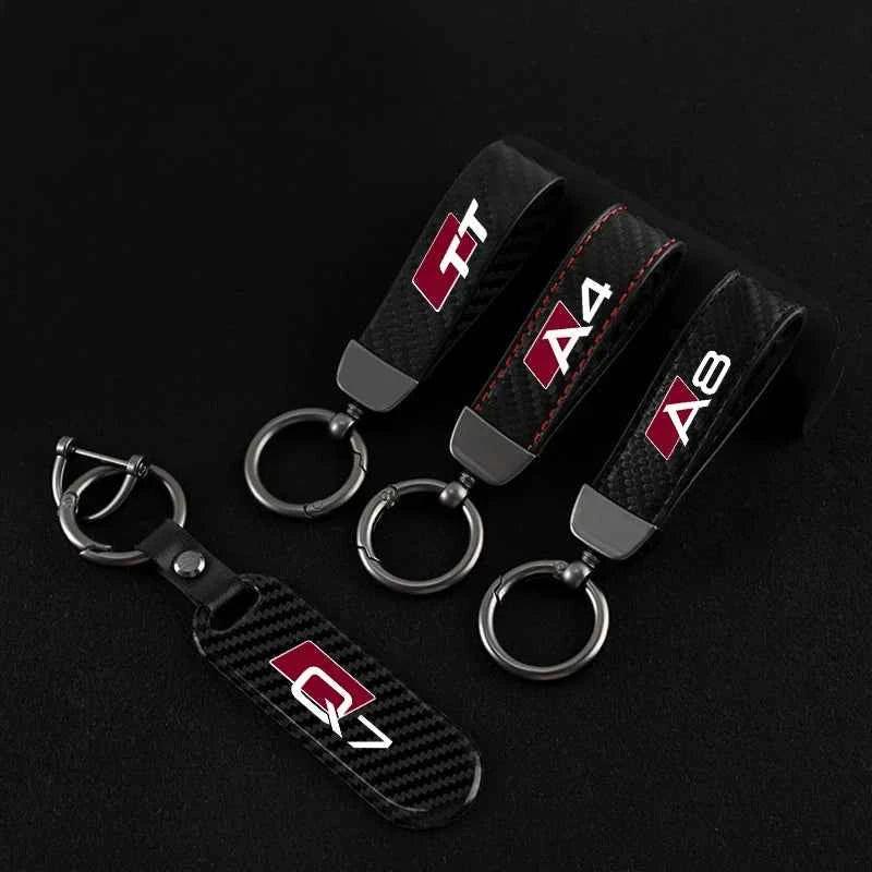 Luxury Carbon Fiber Leather Keychain for Audi A3 A4 A6 Q5 Q7 Q8