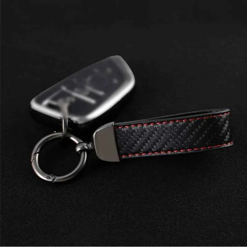 Luxury Carbon Fiber Leather Keychain for Audi A3 A4 A6 Q5 Q7 Q8