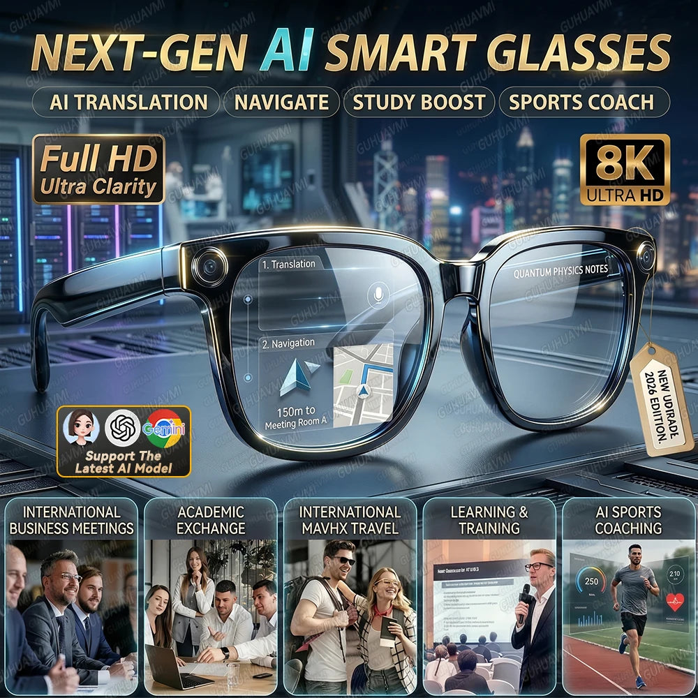 Smart Glasses mit 8-MP-Kamera, rahmenlosem TR90-Design und Bluetooth-Kopfhörern