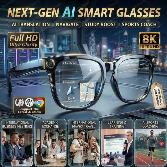 Smart Glasses mit 8-MP-Kamera, rahmenlosem TR90-Design und Bluetooth-Kopfhörern