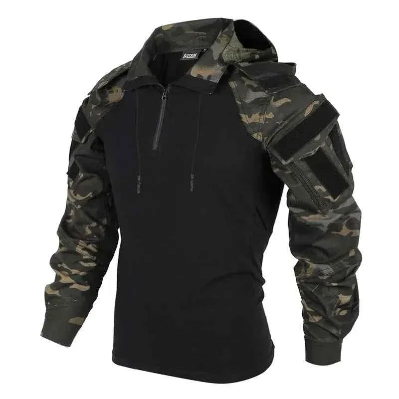 Men’s Tactical Camo Hooded Shirt – Outdoor Hunting Quick Dry Combat Top