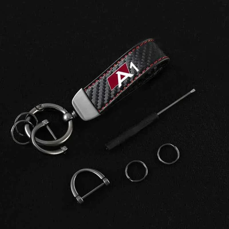Luxury Carbon Fiber Leather Keychain for Audi A3 A4 A6 Q5 Q7 Q8