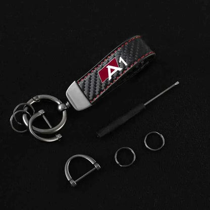 Luxury Carbon Fiber Leather Keychain for Audi A3 A4 A6 Q5 Q7 Q8