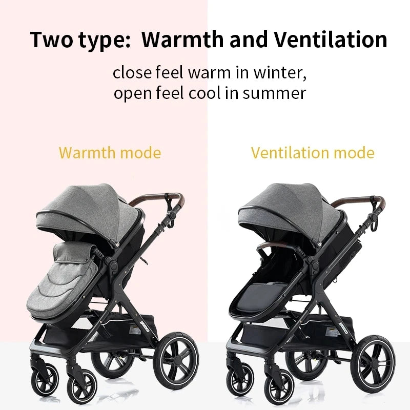 3-in-1 Luxury High-Landscape Baby Stroller – Portable Travel System with Aluminum Frame & Newborn Bassinet